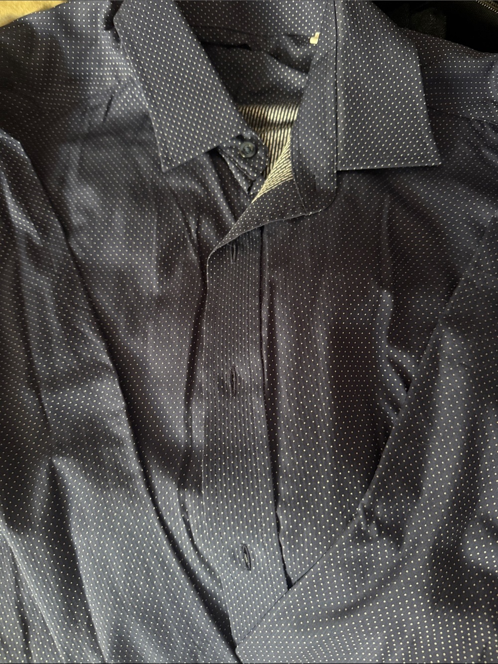 Hall Madden slim fit LG Men's Navy Microdot Button-Up Shirt 100% cotton